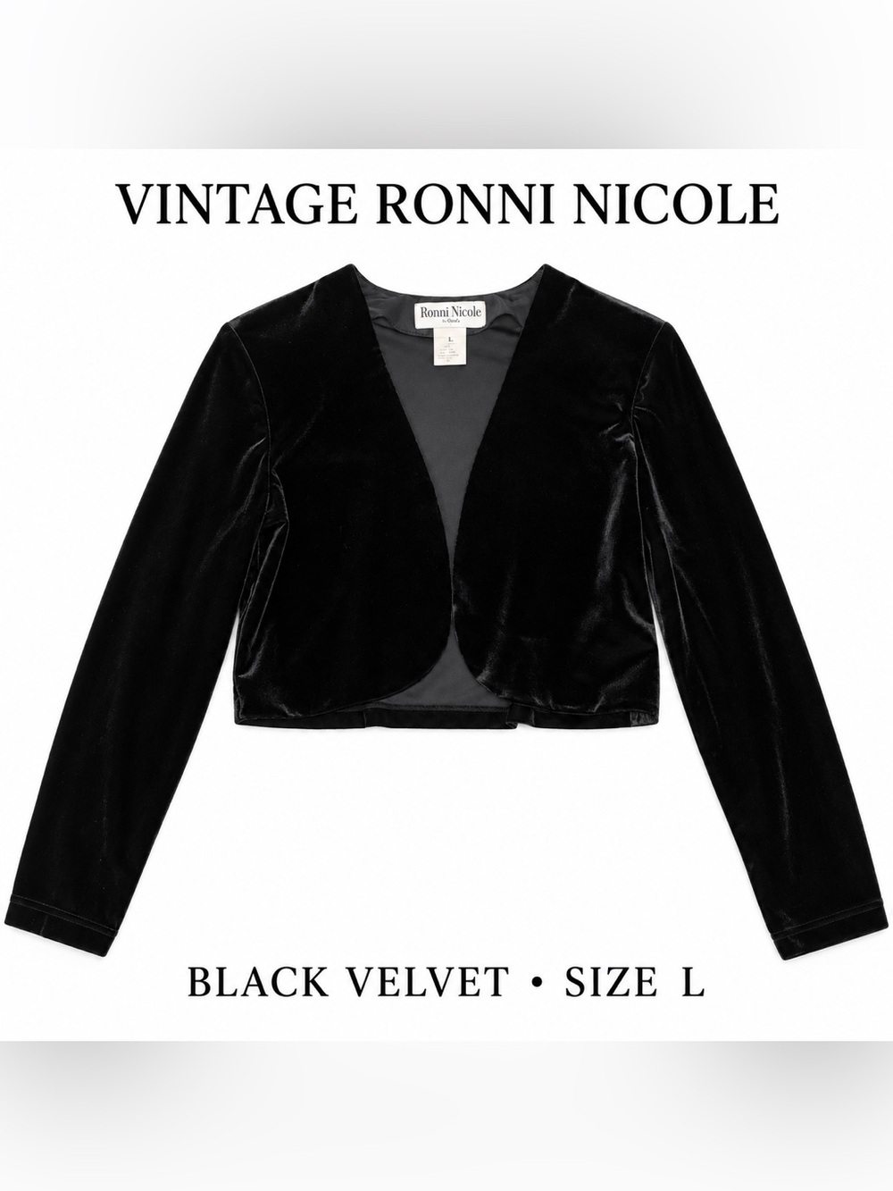 Vintage Ronni Nicole Black Velvet Bolero Jacket Size L 90s Y2K Goth